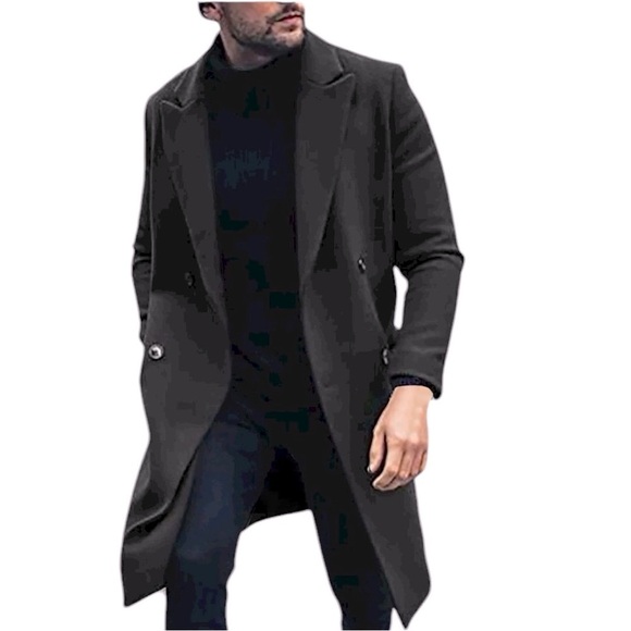 WOOL & CASHMERE Longline Black Double-breasted Top Coat Lined Black Size 36R EUC - Picture 13 of 16